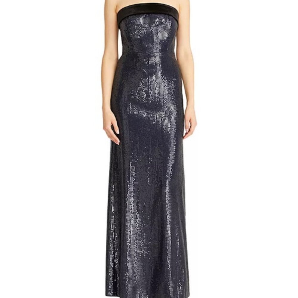 ML Monique Lhuillier Midnight Blue Reese Sequined Strapless Gown